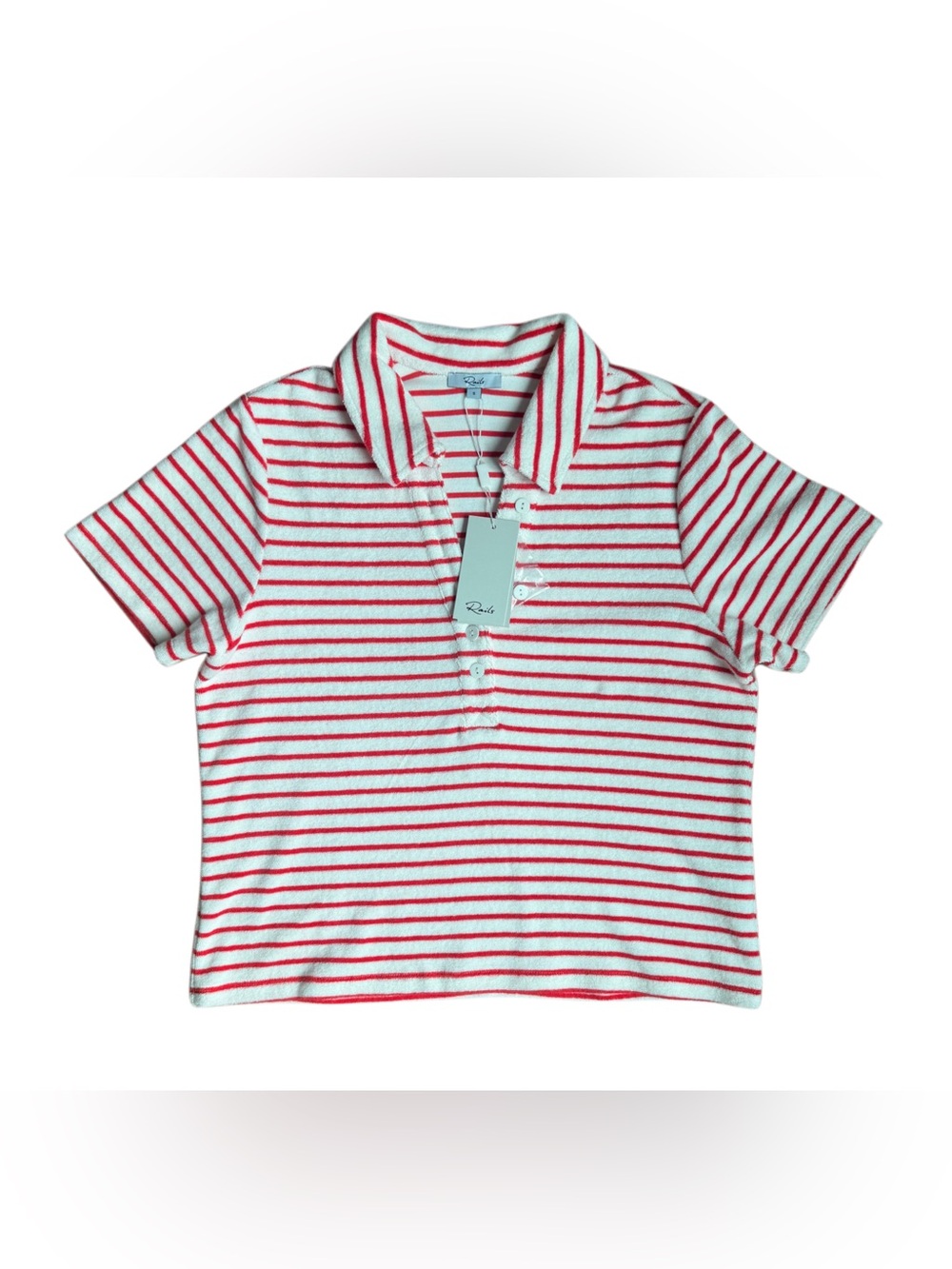 Rails Red & White Striped Long Sleeve Polo Top size S